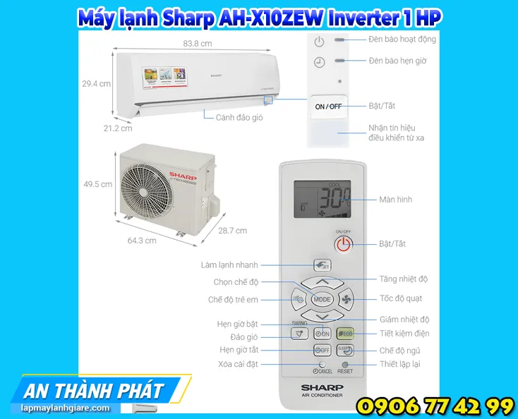 Máy lạnh Sharp AH-X10ZEW Inverter 1 HP
