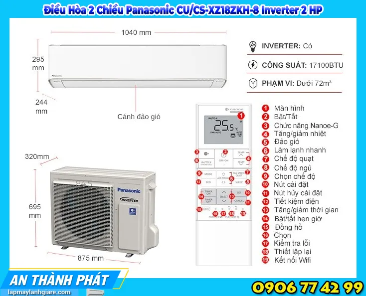 Điều Hòa 2 Chiều Panasonic CU/CS-XZ18ZKH-8 Inverter 2 HP 