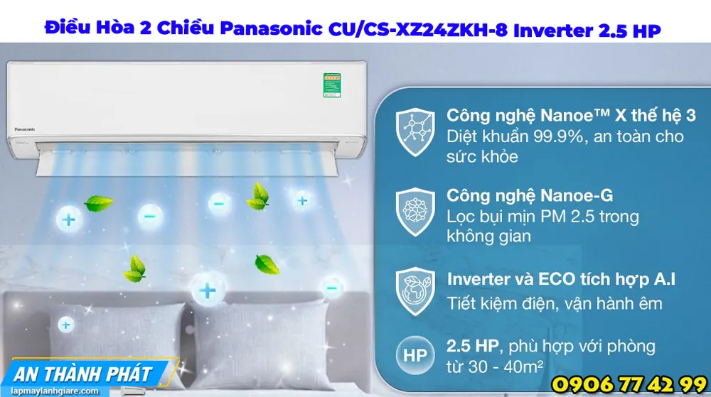 Điều Hòa 2 Chiều Panasonic CU/CS-XZ24ZKH-8 Inverter 2.5 HP