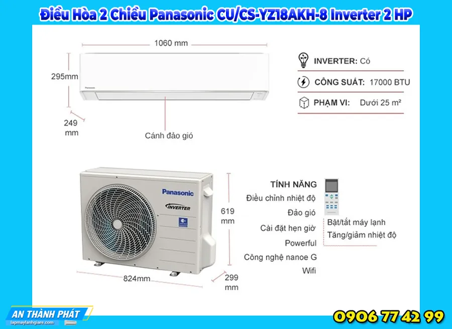 Điều Hòa 2 Chiều Panasonic CU/CS-YZ18AKH-8 Inverter 2 HP
