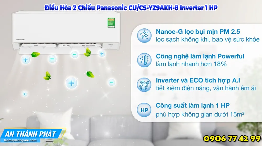 Điều Hòa 2 Chiều Panasonic CU/CS-YZ9AKH-8 Inverter 1 HP