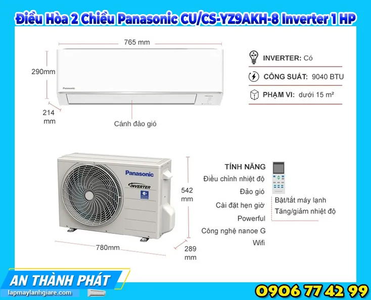 Điều Hòa 2 Chiều Panasonic CU/CS-YZ9AKH-8 Inverter 1 HP