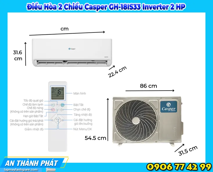 Điều Hòa 2 Chiều Casper GH-18IS33 Inverter 2 HP