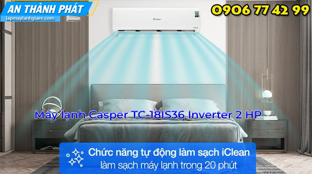 Máy lạnh Casper TC-18IS36 Inverter 2 HP cong nghe làm sạch i clean