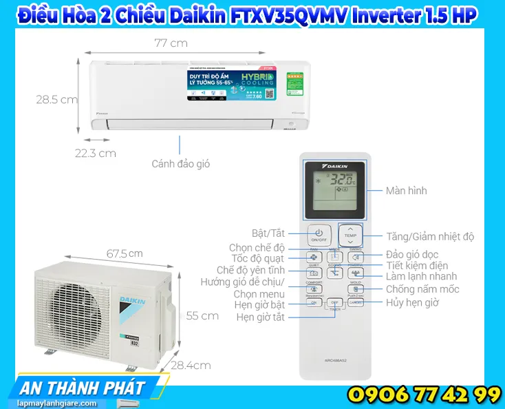 Điều Hòa 2 Chiều Daikin FTXV35QVMV Inverter 1.5 HP 