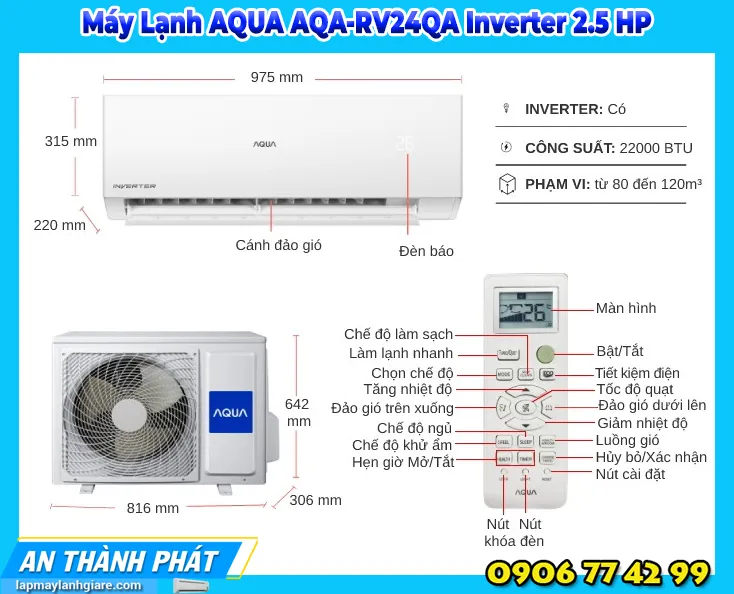 Máy Lạnh AQUA AQA-RV24QA Inverter 2.5 HP