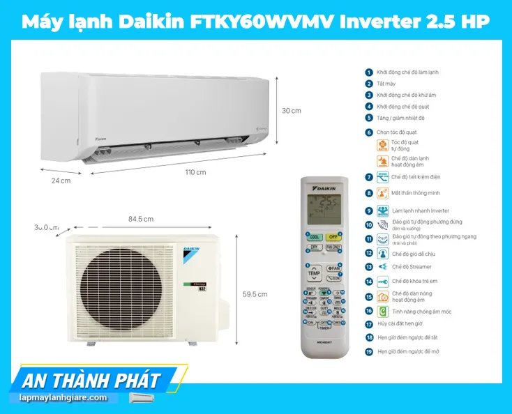 Máy lạnh Daikin FTKY60WVMV Inverter 2.5 HP ket cau san pham