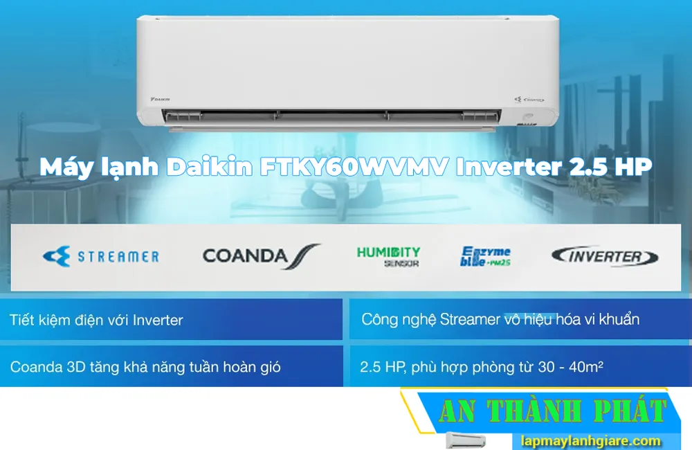 Máy lạnh Daikin FTKY60WVMV Inverter 2.5 HP chuc nang noi bat