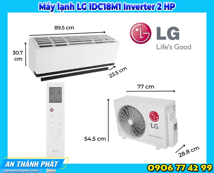 kích thước máy lạnh LG-IDC18M1 Inverter 2hp