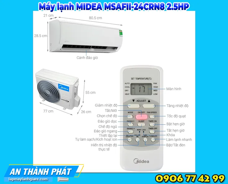 Máy lạnh MIDEA MSAFII-24CRN8 2.5HP