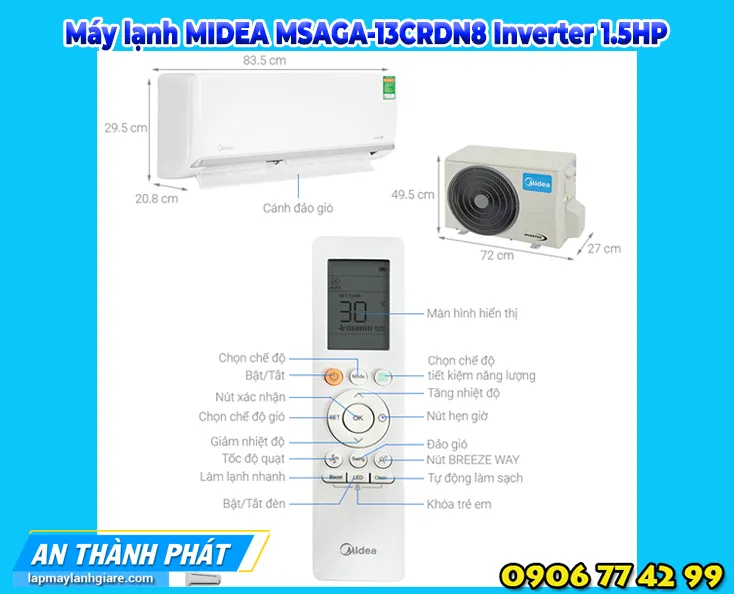 Máy lạnh MIDEA MSAGA-13CRDN8 Inverter 1.5HP