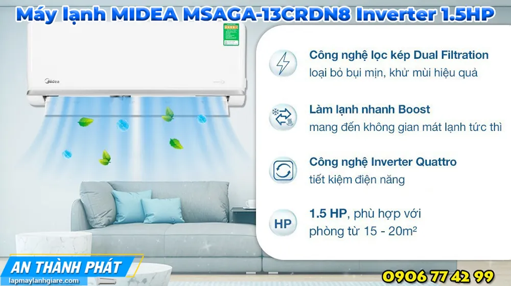 Máy lạnh MIDEA MSAGA-13CRDN8 Inverter 1.5HP tinh năng nôi troi