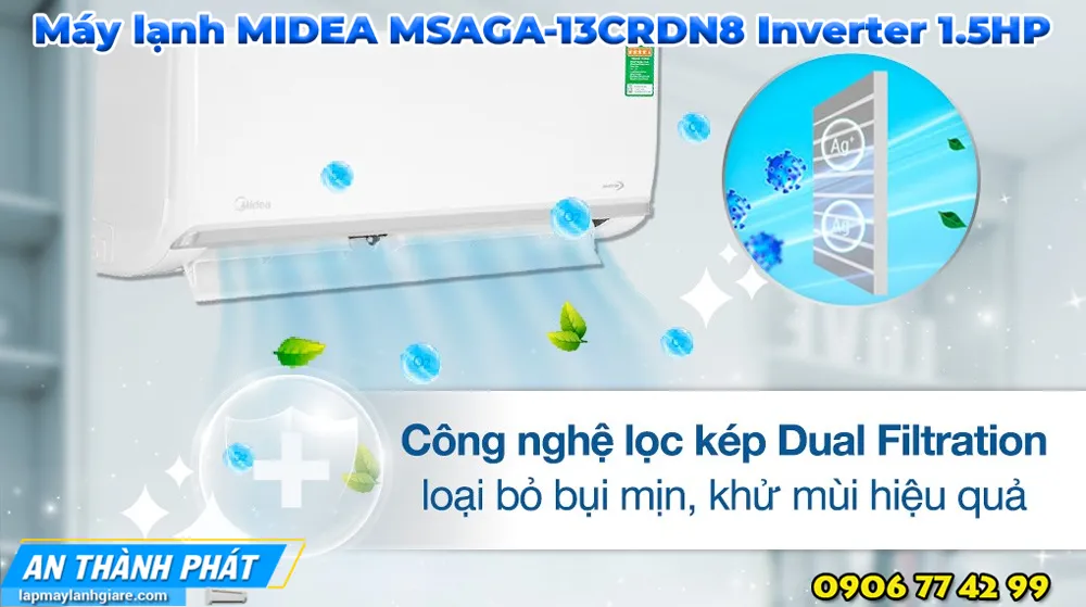Máy lạnh MIDEA MSAGA-13CRDN8 Inverter 1.5HP cong nghe loc bui min