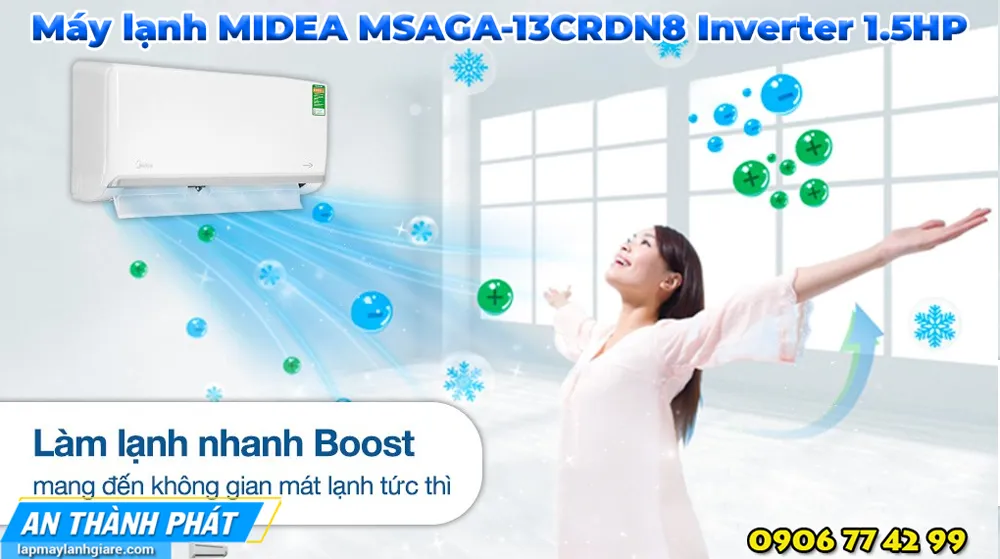 Máy lạnh MIDEA MSAGA-13CRDN8 Inverter 1.5HP cong nghe lam lanh nhanh