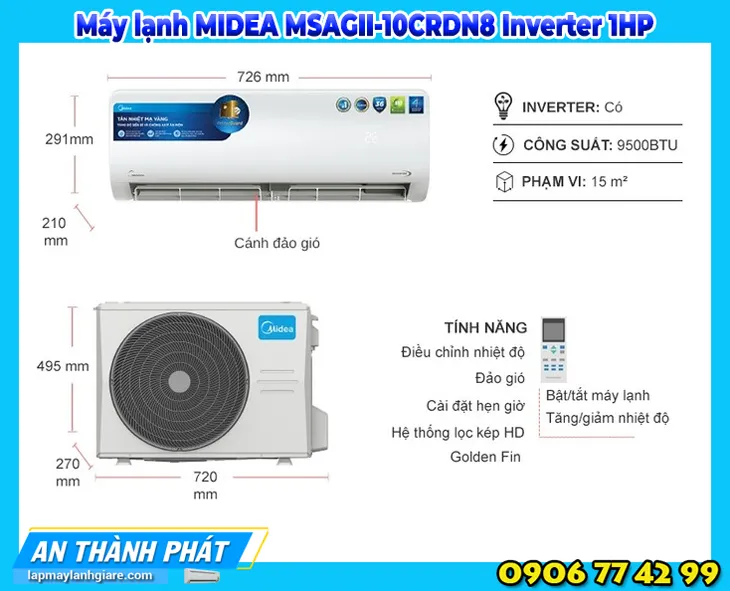 Máy lạnh MIDEA MSAGII-10CRDN8 Inverter 1HP