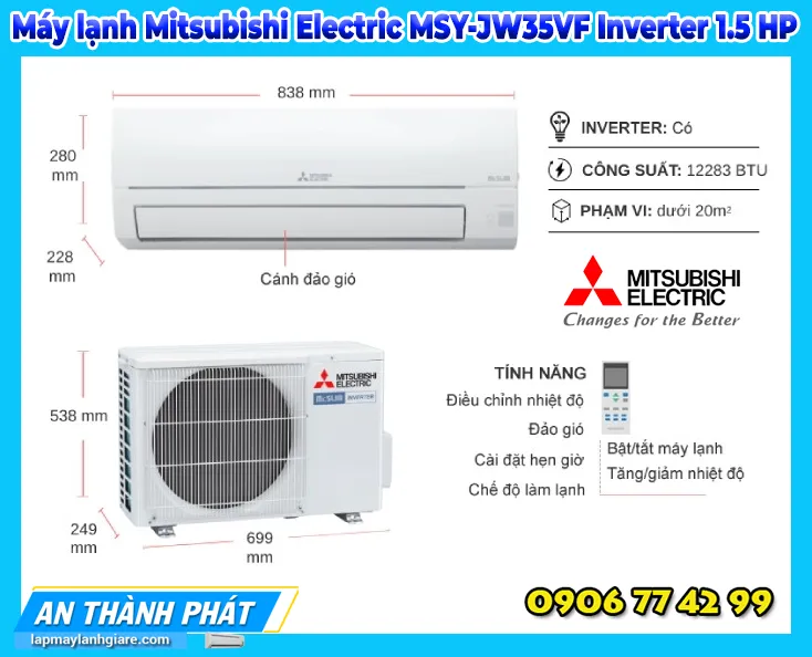Máy lạnh Mitsubishi Electric MSY-JW35VF Inverter 1.5 HP thong thiet ke san pham