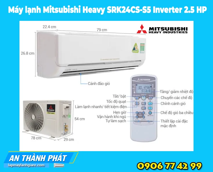 Máy lạnh Mitsubishi Heavy SRK24CS-S5 Inverter 2.5 HP