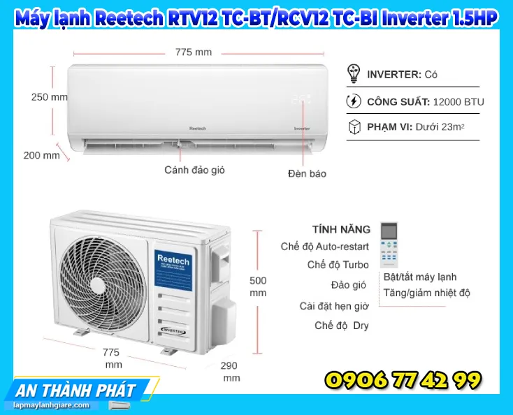 Máy lạnh Reetech RTV12 TC-BT/RCV12 TC-BI Inverter 1.5HP