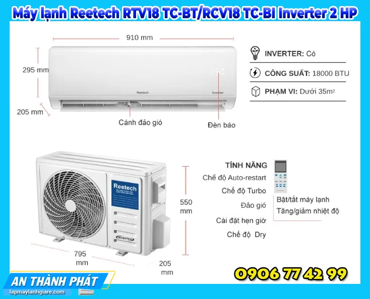 Máy lạnh Reetech RTV18 TC-BT/RCV18 TC-BI Inverter 2 HP