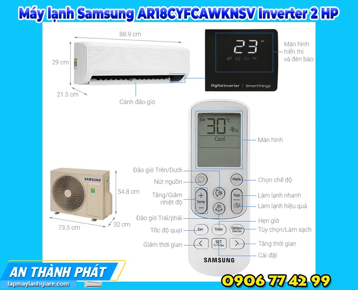 Máy lạnh Samsung AR18CYFCAWKNSV Inverter 2 HP 