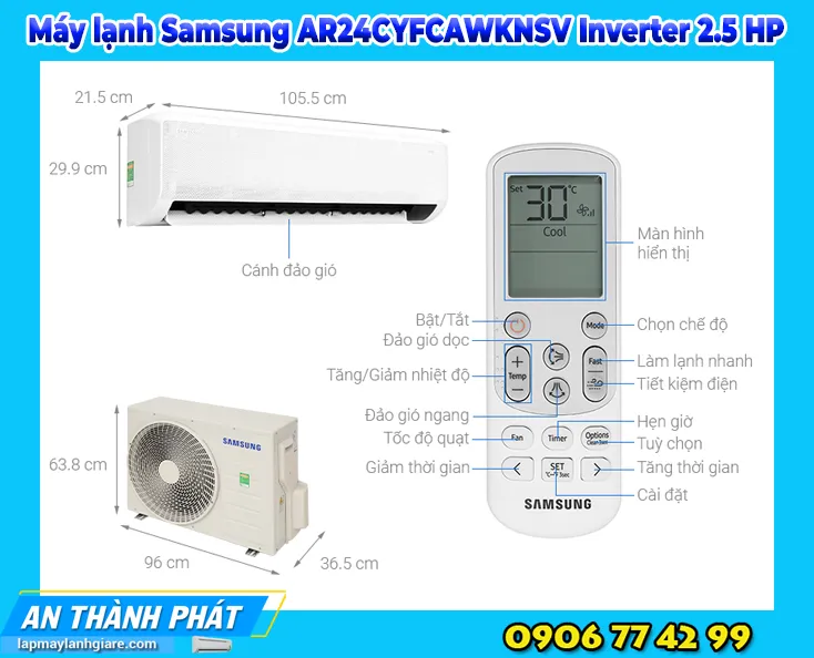 Máy lạnh Samsung AR24CYFCAWKNSV Inverter 2 HP
