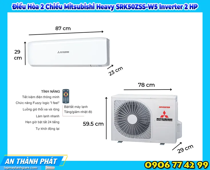 Điều Hòa 2 Chiều Mitsubishi Heavy SRK50ZSS-W5 Inverter 2 HP