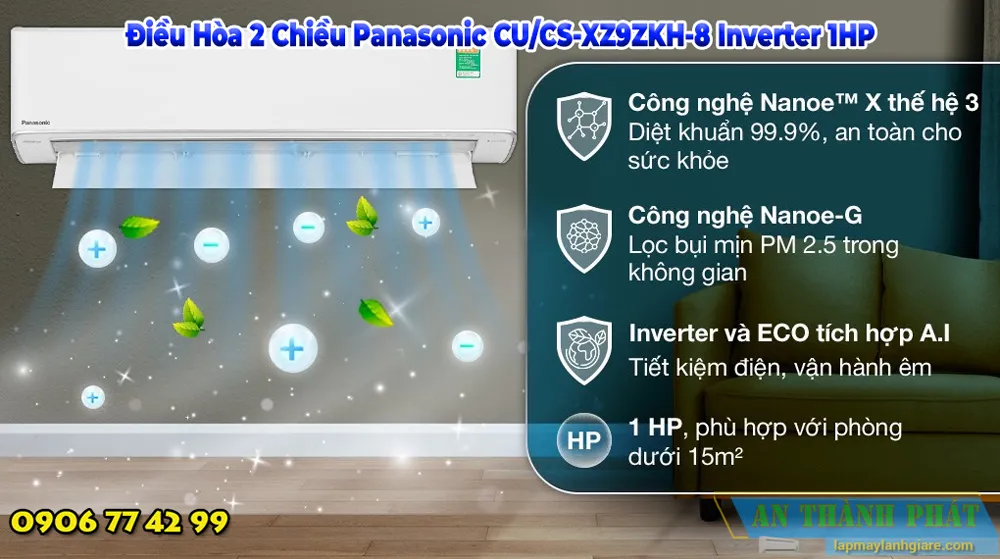 Điều Hòa 2 Chiều Panasonic CU/CS-XZ9ZKH-8 Inverter 1HP