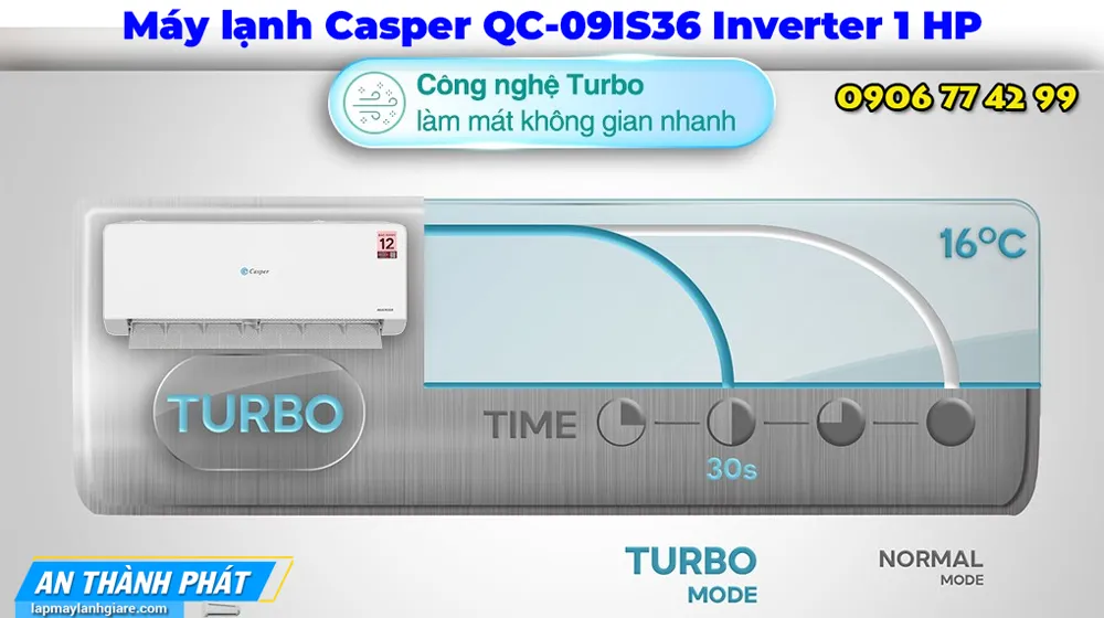Máy lạnh Casper QC-09IS36 Inverter 1 HP công nghe tubro
