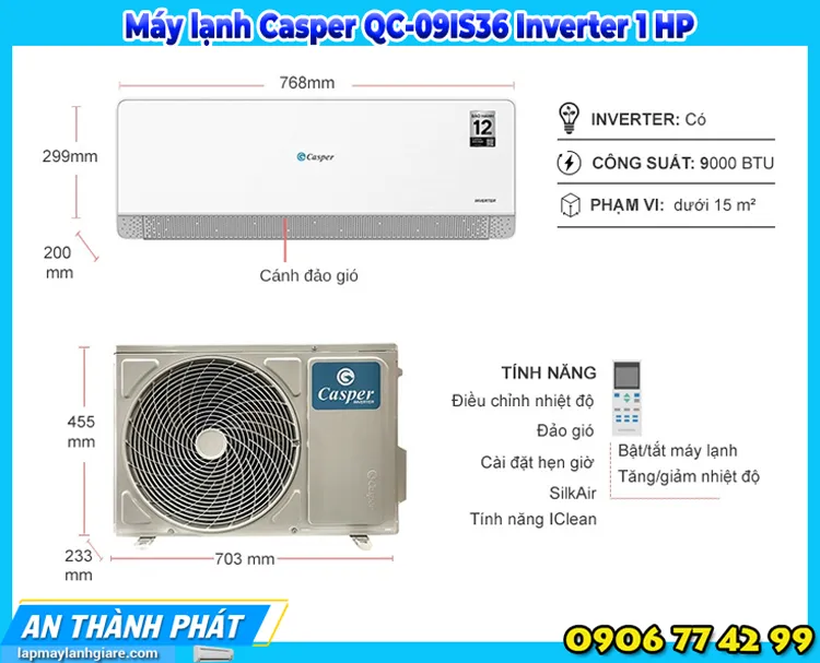 Máy lạnh Casper QC-09IS36 Inverter 1 HP chức năng nổi bật sản phẩm máy lạnh