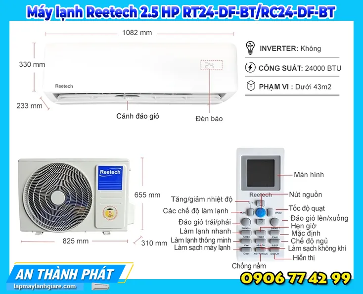 Máy lạnh Reetech 2.5 HP RT24-DF-BT/RC24-DF-BT 2.5HP