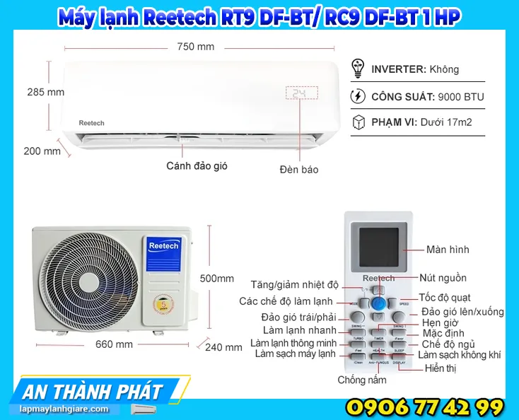 Máy lạnh Reetech RT9 DF-BT/ RC9 DF-BT 1 HP