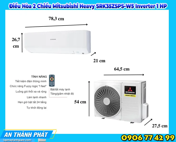 Điều Hòa 2 Chiều Mitsubishi Heavy SRK35ZSPS-W5 Inverter 1.5 HP