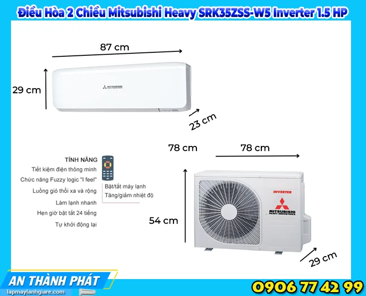 Điều Hòa 2 Chiều Mitsubishi Heavy SRK35ZSS-W5 Inverter 1.5 HP