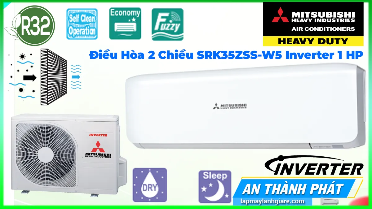 Điều Hòa 2 Chiều Mitsubishi Heavy SRK35ZSS-W5 Inverter 1.5 HP