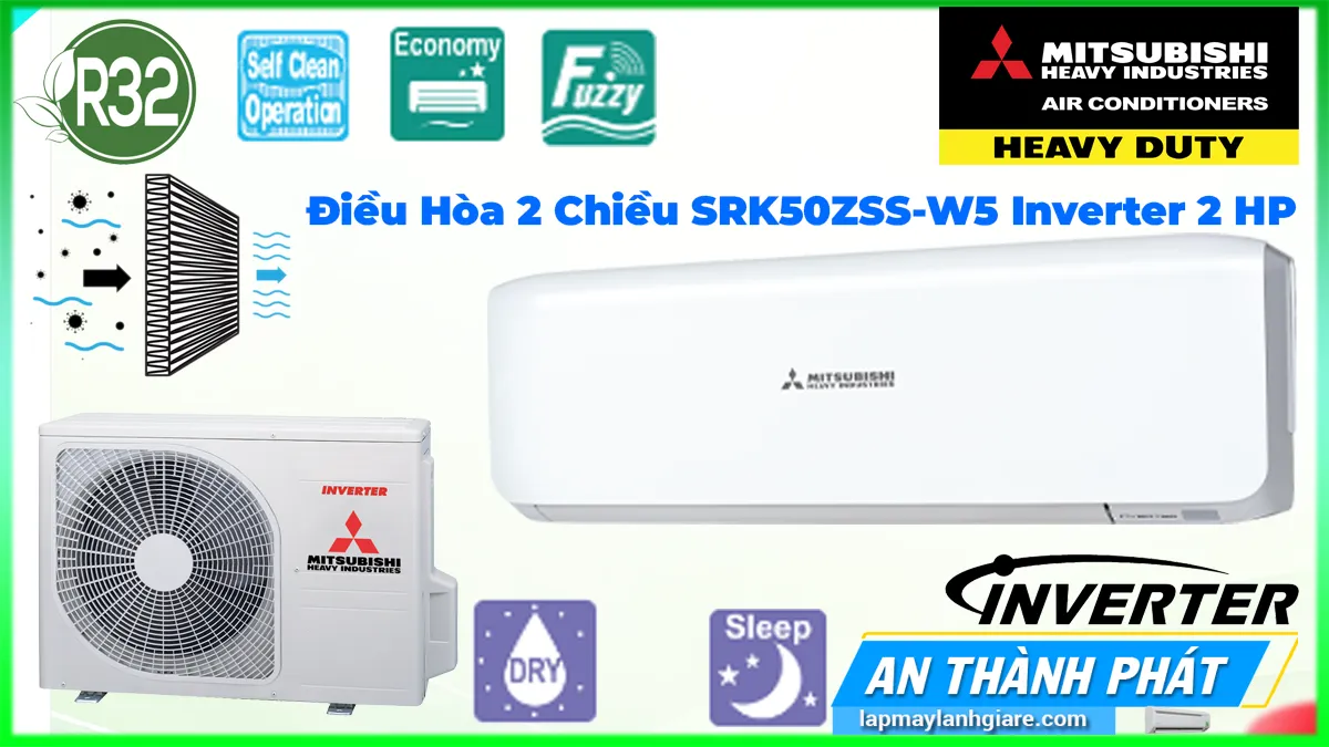 Điều Hòa 2 Chiều Mitsubishi Heavy SRK50ZSS-W5 Inverter 2 HP
