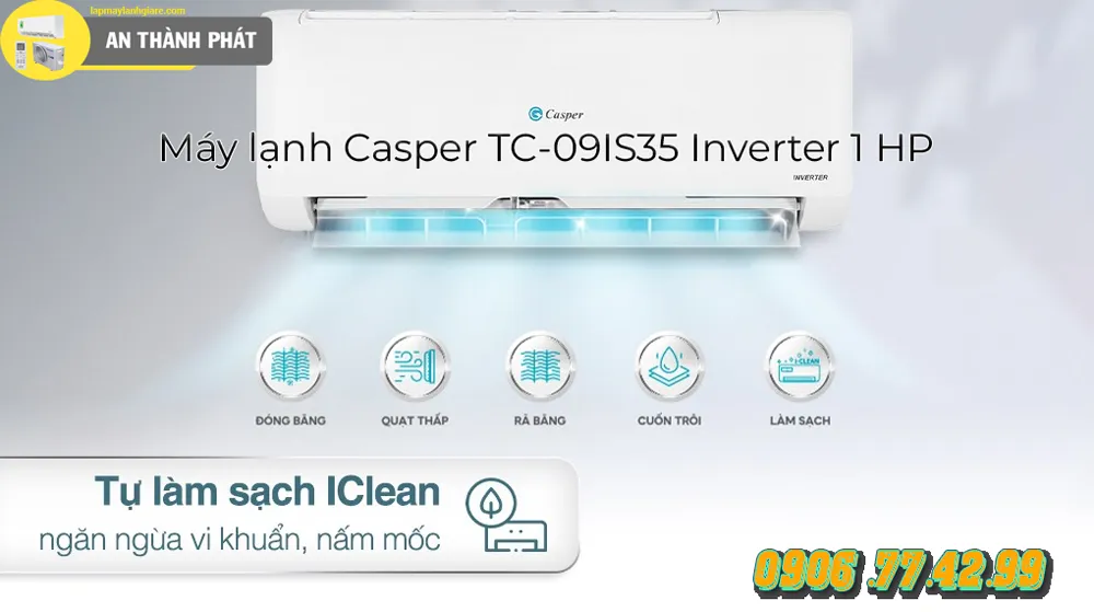 Máy lạnh Casper TC-09IS35 Inverter 1 HP công nghệ tự làm sạch i clean