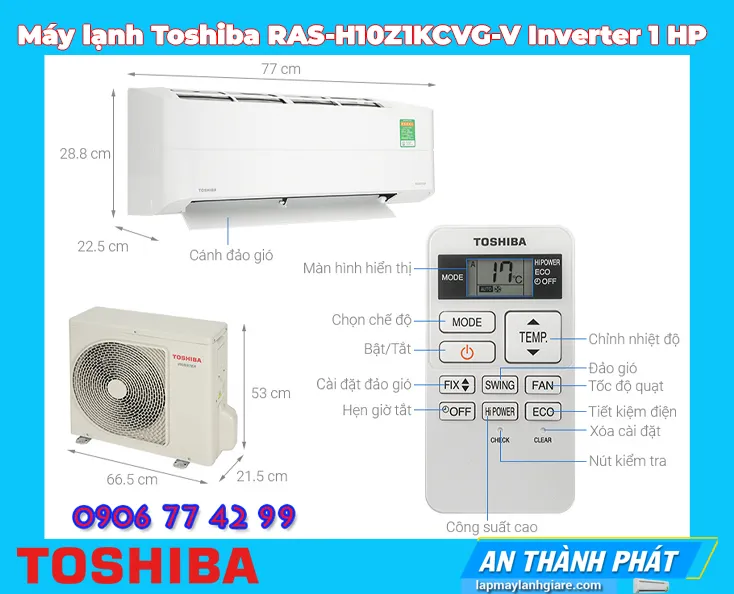Toshiba-RAS-H10Z1KCVG-V thiết kế nhỏ gon và thông số thiết kế chi tiết
