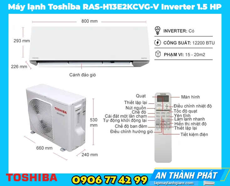 Máy lạnh Toshiba RAS-H13E2KCVG-V Inverter 1.5 HP