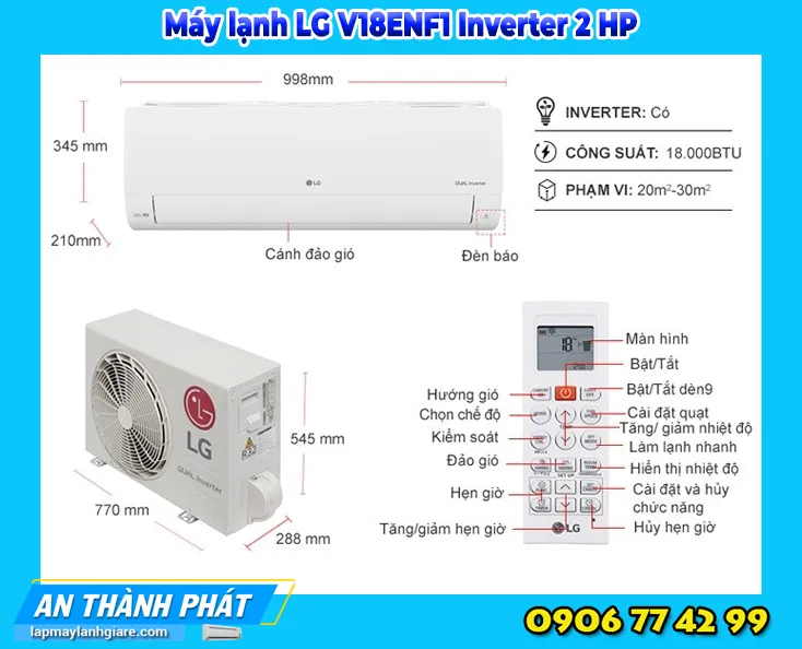 Máy lạnh LG V18ENF1 Inverter 2 HP