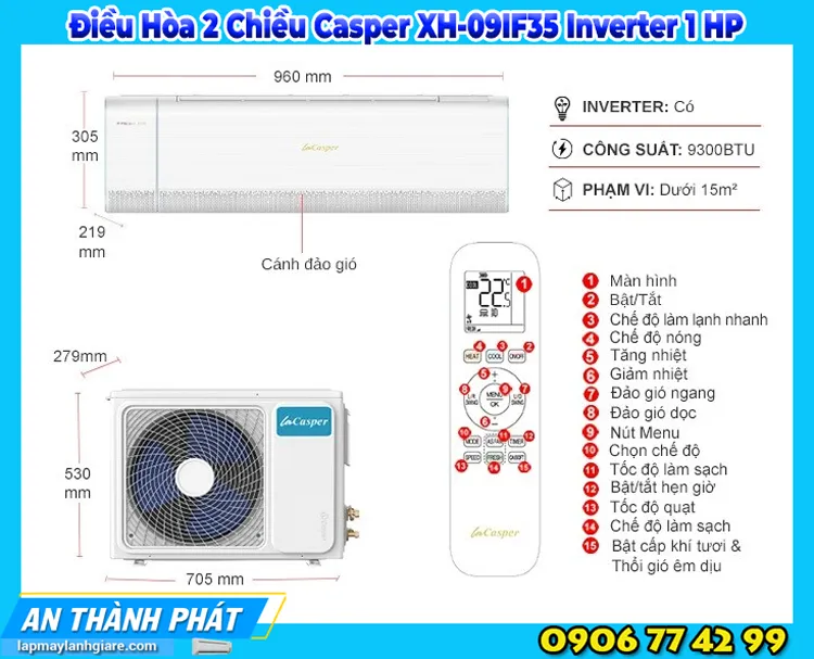 Điều Hòa 2 Chiều Casper XH-09IF35 Inverter 1 HP