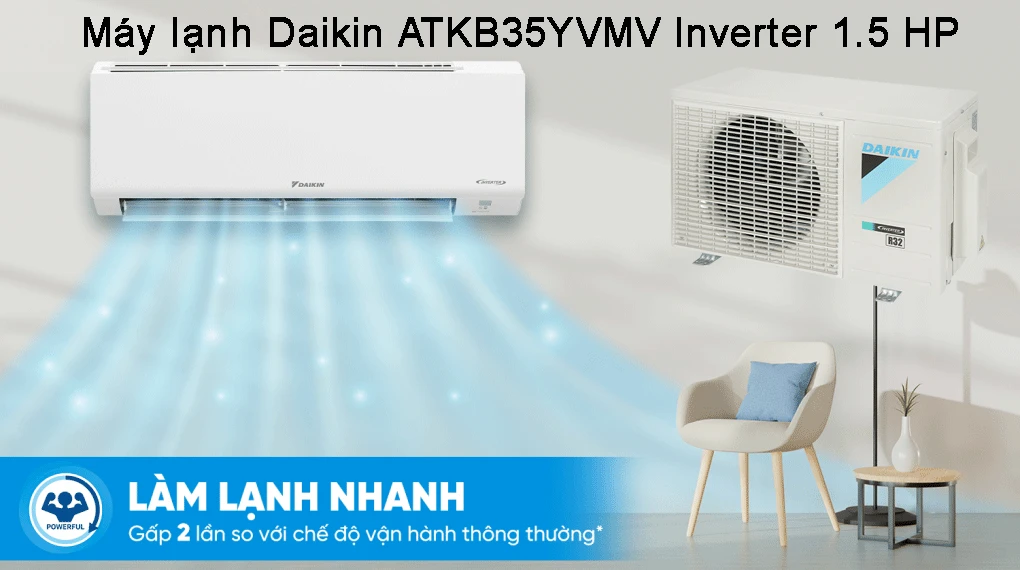 Máy Lạnh Tiết Kiệm Điện Cho Cửa Hàng Máy lạnh Daikin ATKB35YVMV Inverter 1.5 HP