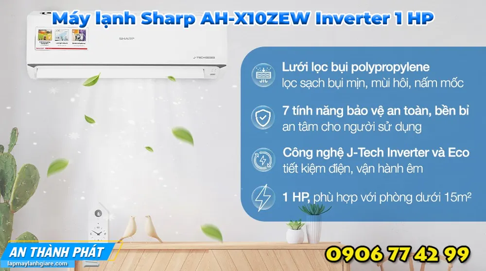 Máy lạnh Sharp AH-X10ZEW Inverter 1 HP cong nghe moi